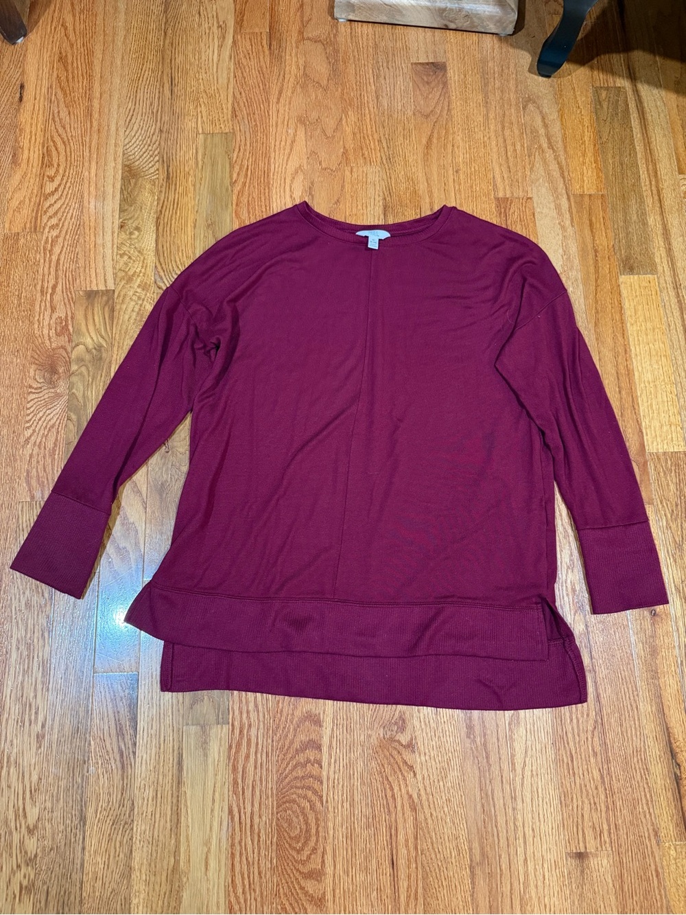 Time and Tru Burgundy Layered-Hem Pullover Sweater